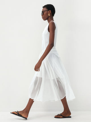 CUBIC Ramie & Chiffon Two-Piece Belted Midi Dress