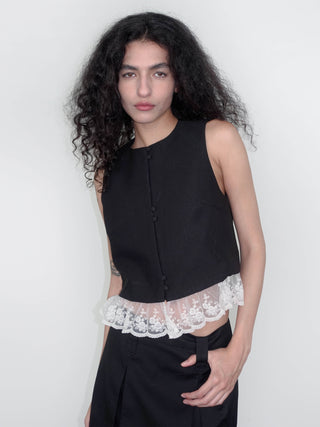 Lace Hem Patchwork Black Tank Top