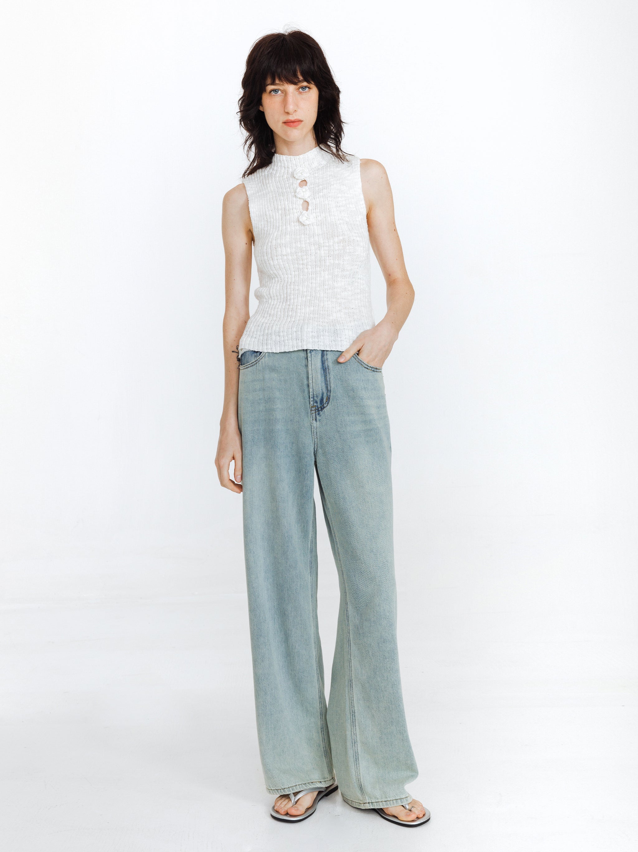 High Waist Loose Straight Washed Jeans