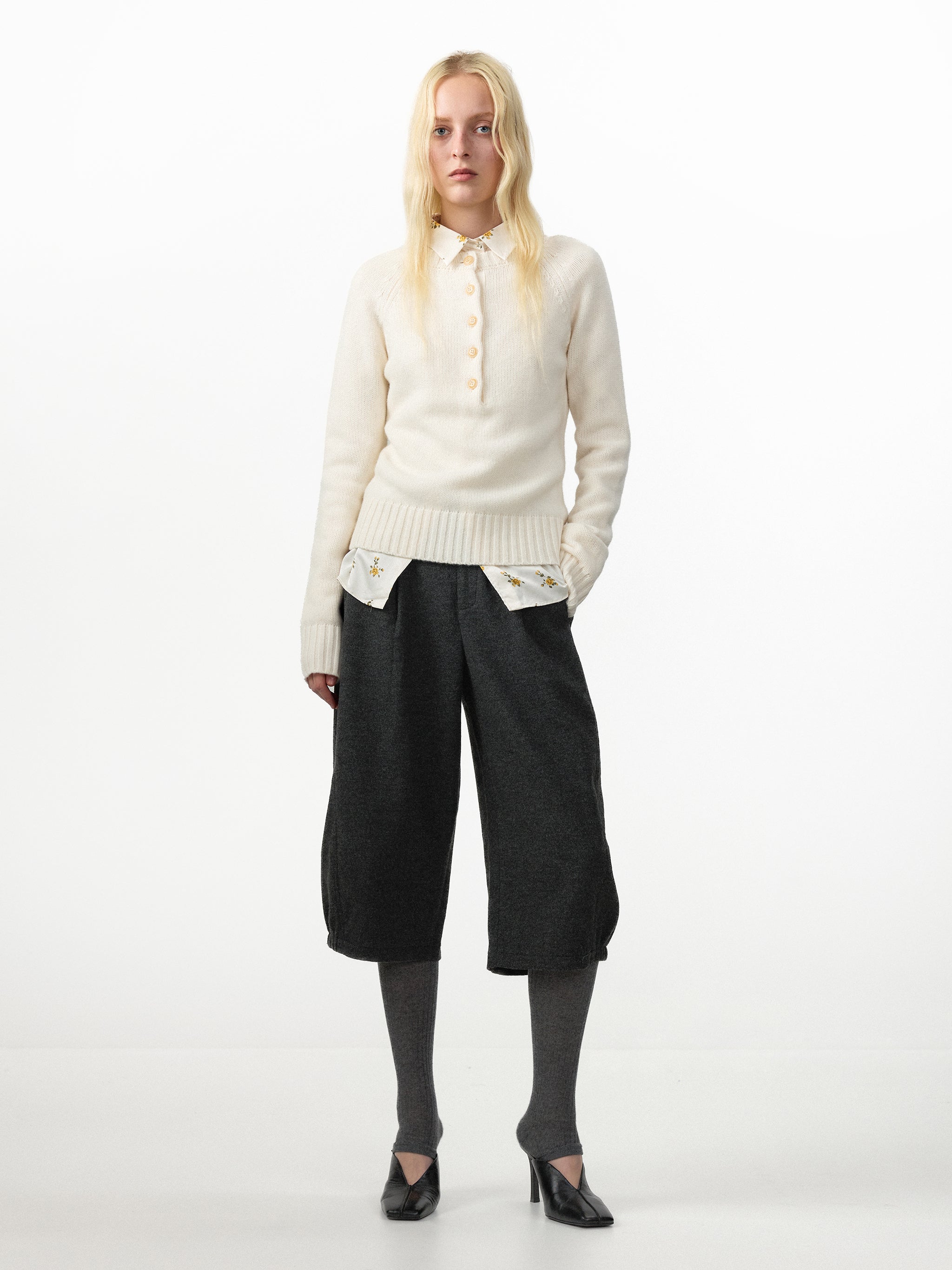 CUBIC Pleated Cropped Culotte Pants -Wool Version-2