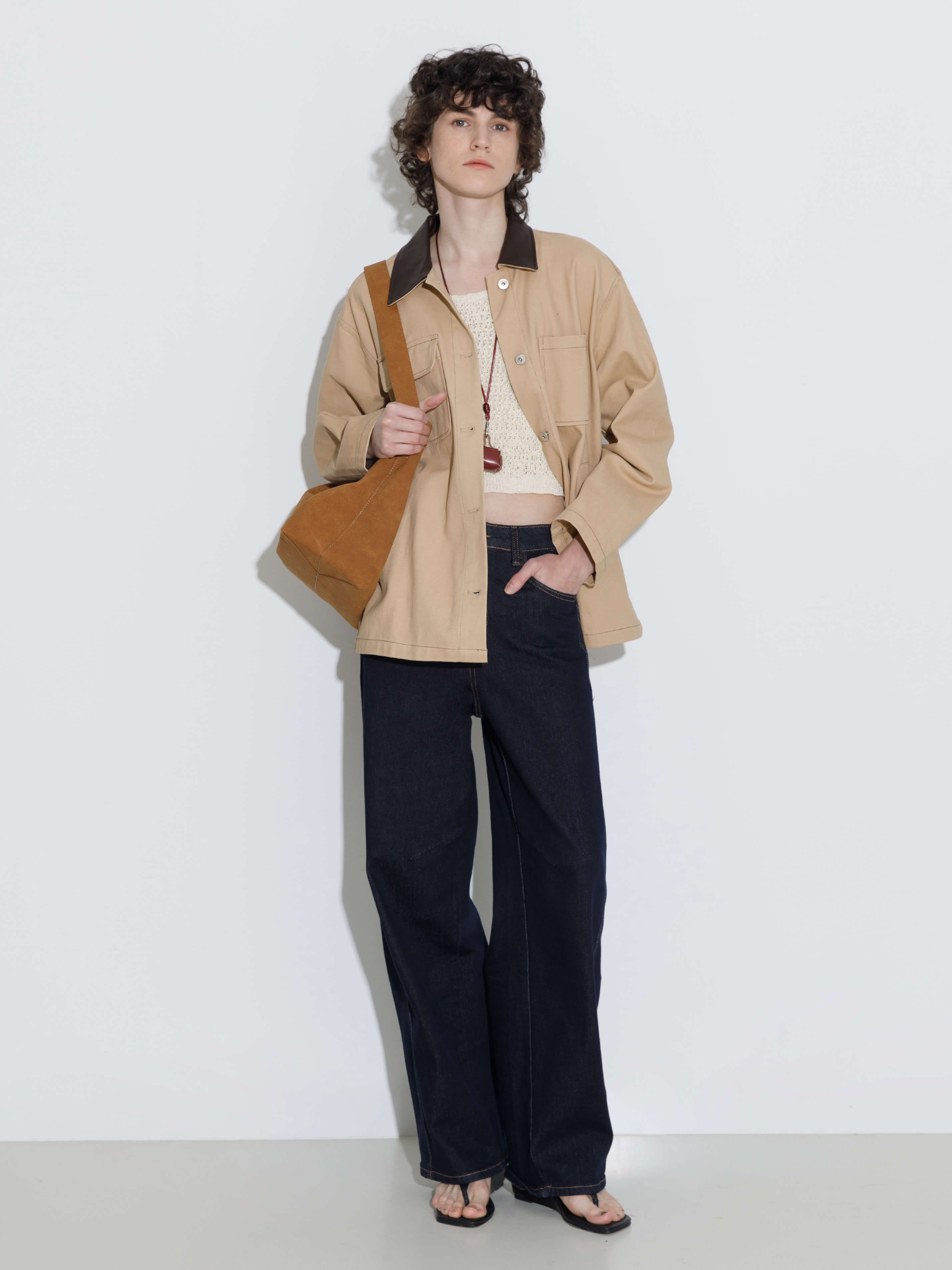 Cotton Loose Lapel Jacket with Asymmetric Pockets