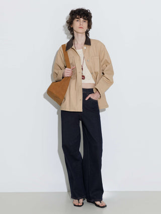 Cotton Loose Lapel Jacket with Asymmetric Pockets
