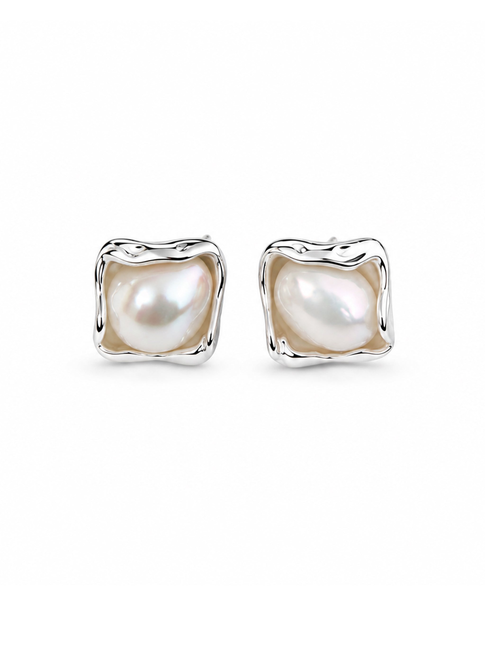 Irregular Baroque Silver Pearl Earrings-1