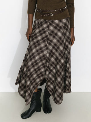 Vintage Plaid Asymmetric A-Line Skirt