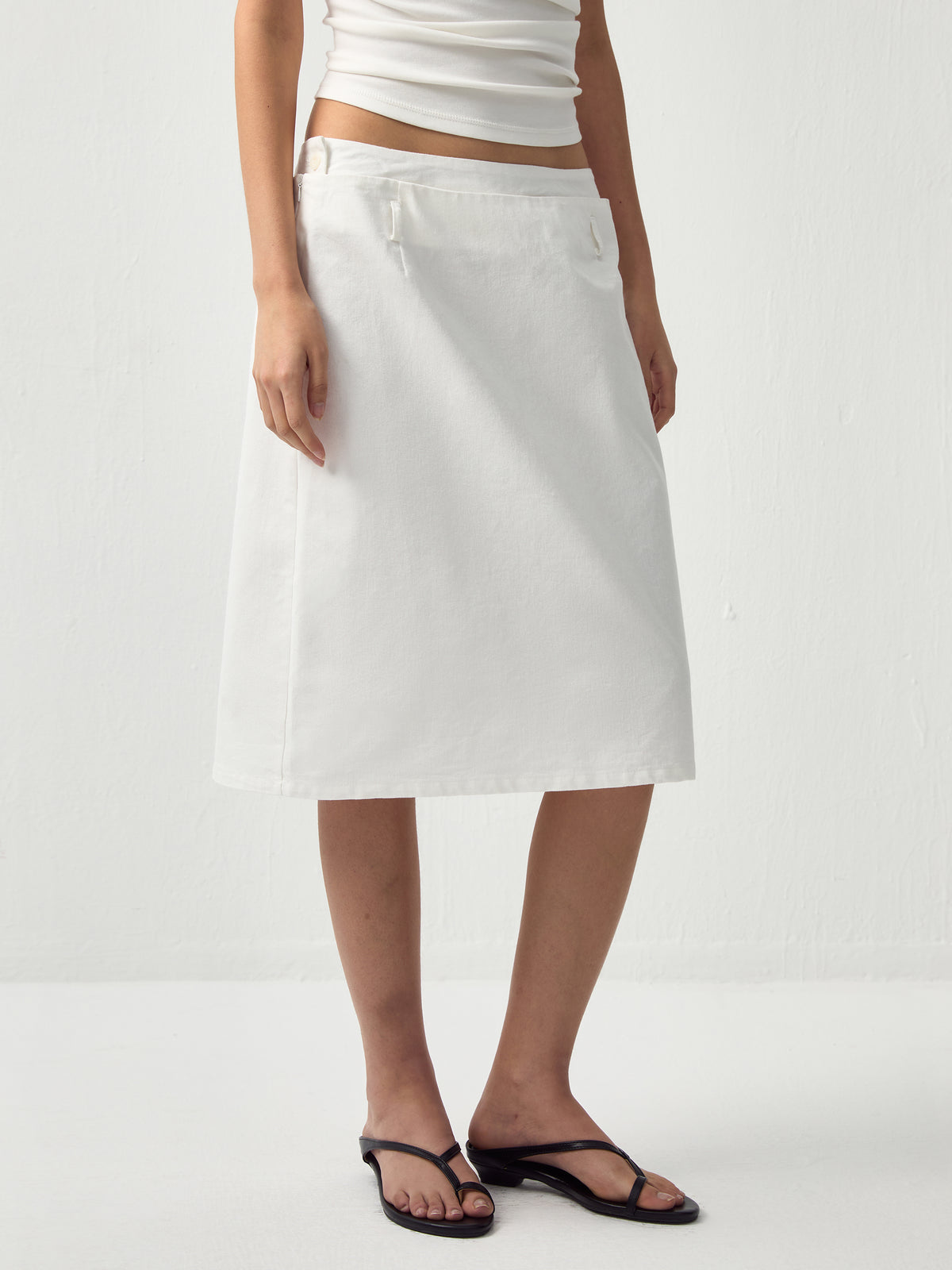Double-Waist Straight Midi Skirt-2