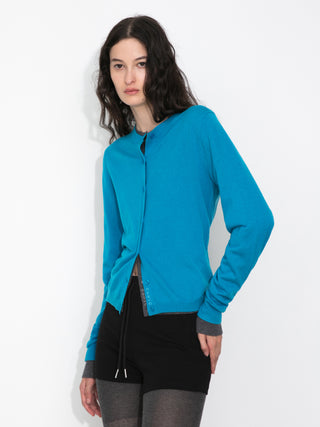 100% Wool Knit Cardigan with Crew Neck