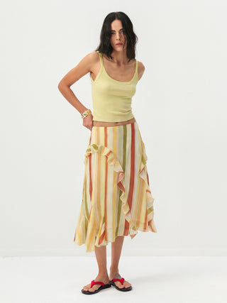 Colorful Striped Ruffled Asymmetrical Hem Skirt