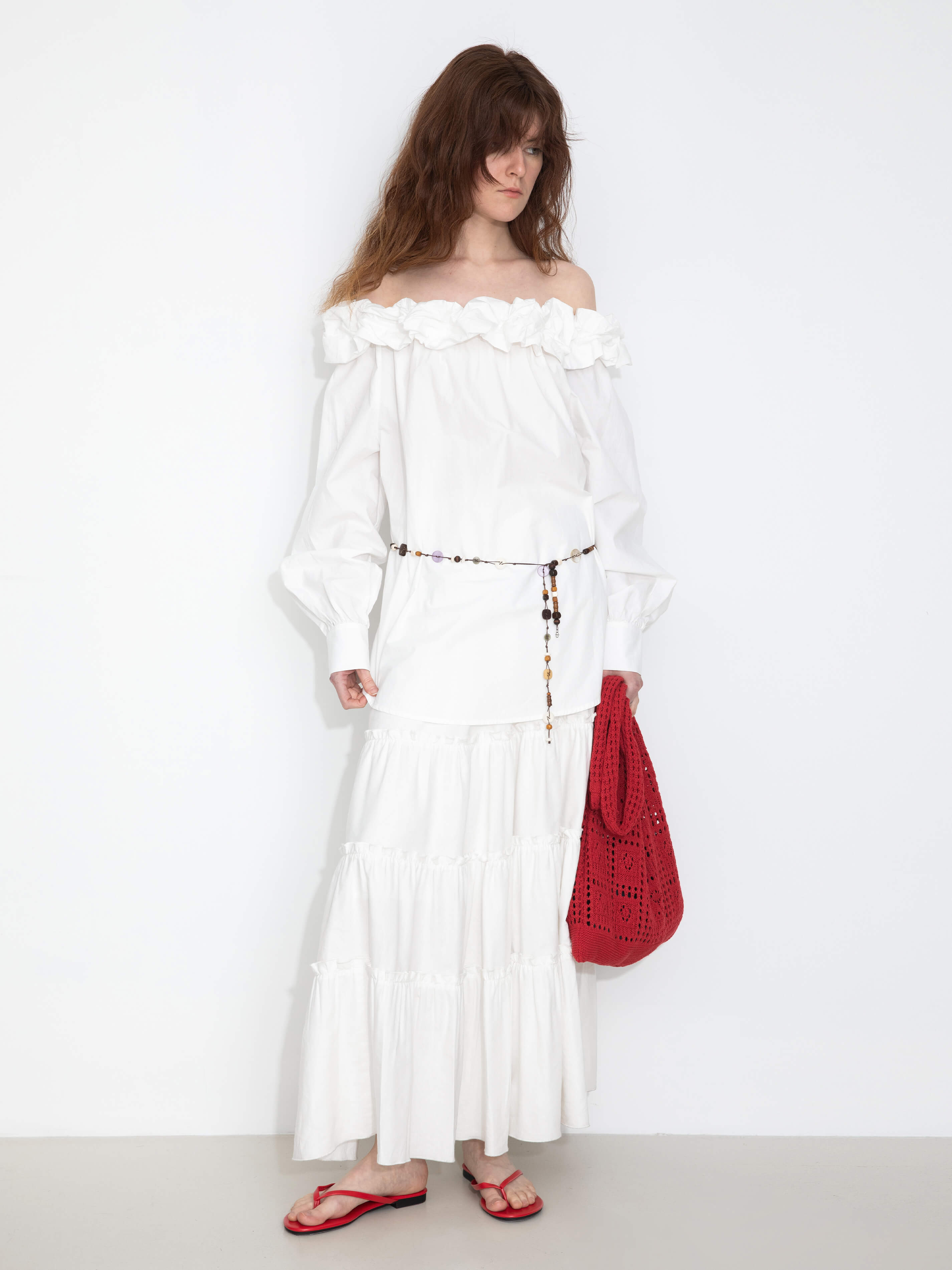 3D Ruffle Collar Long Sleeve Cotton Blouse-1