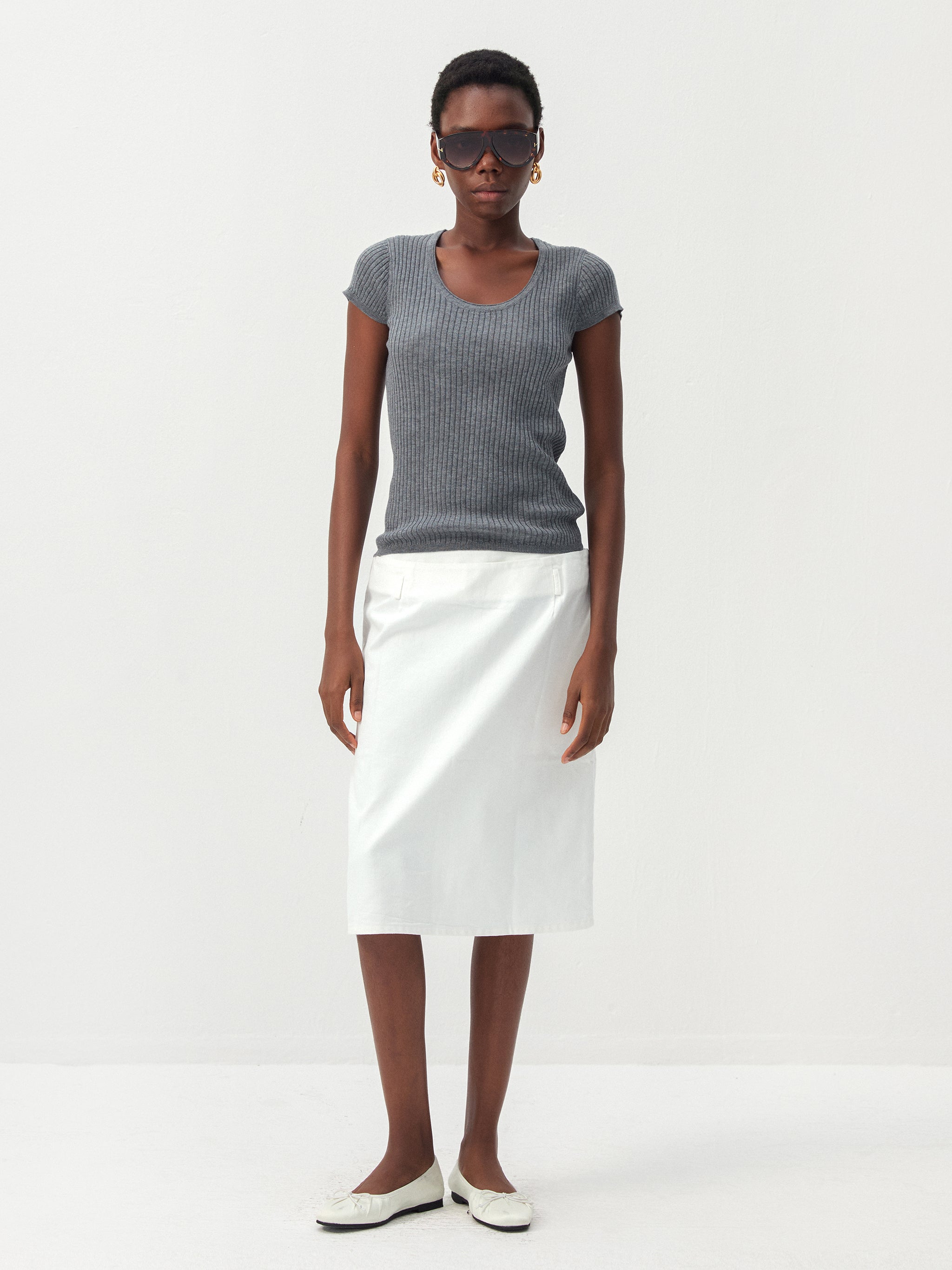 CUBIC Wool-Blend Ribbed Scoop Neck Knit Top
