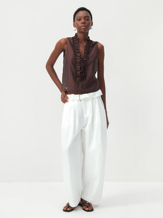 CUBIC Cotton-Blend Fold-Over Waist Wide-Leg Trousers