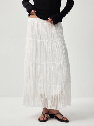 CUBIC Textured A-Line Embroidered Skirt(Pre order: 7 days)
