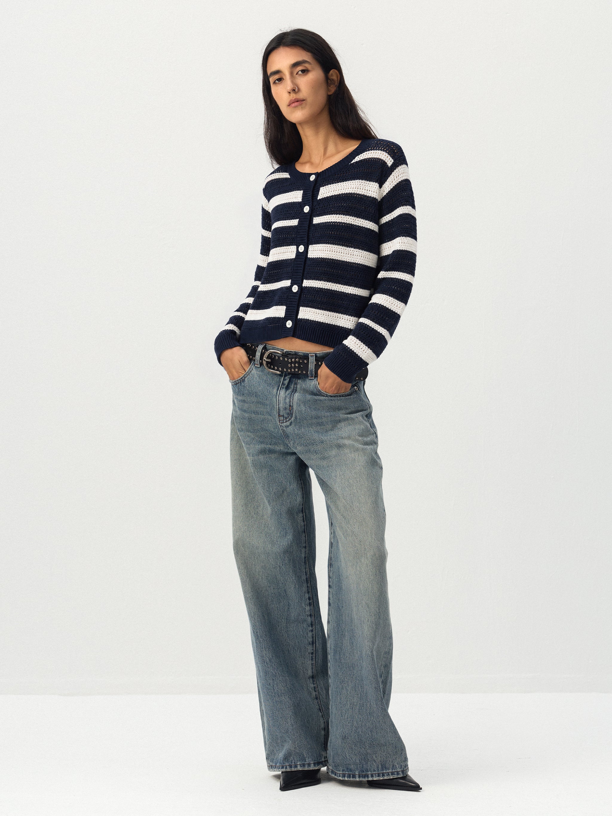 CUBIC Striped Button Knit Cardigan