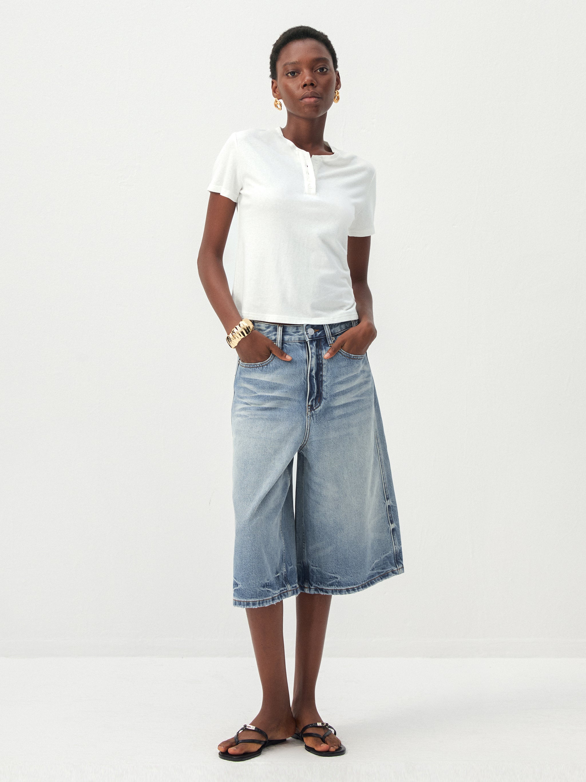 CUBIC Lyocell-Linen Blend Henley Neck Top