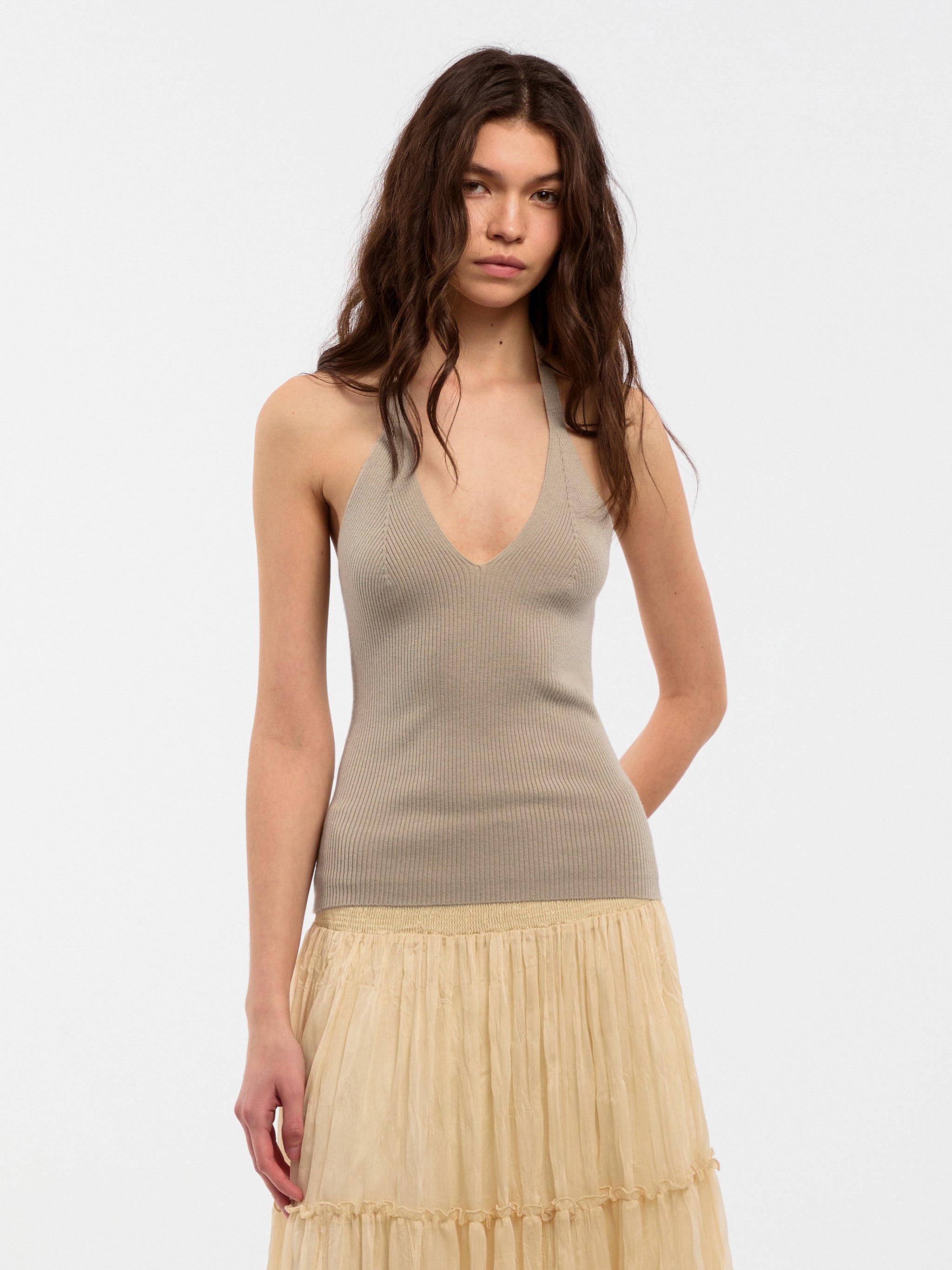 CUBIC Wool Blend Knit Halter Neck Top-8