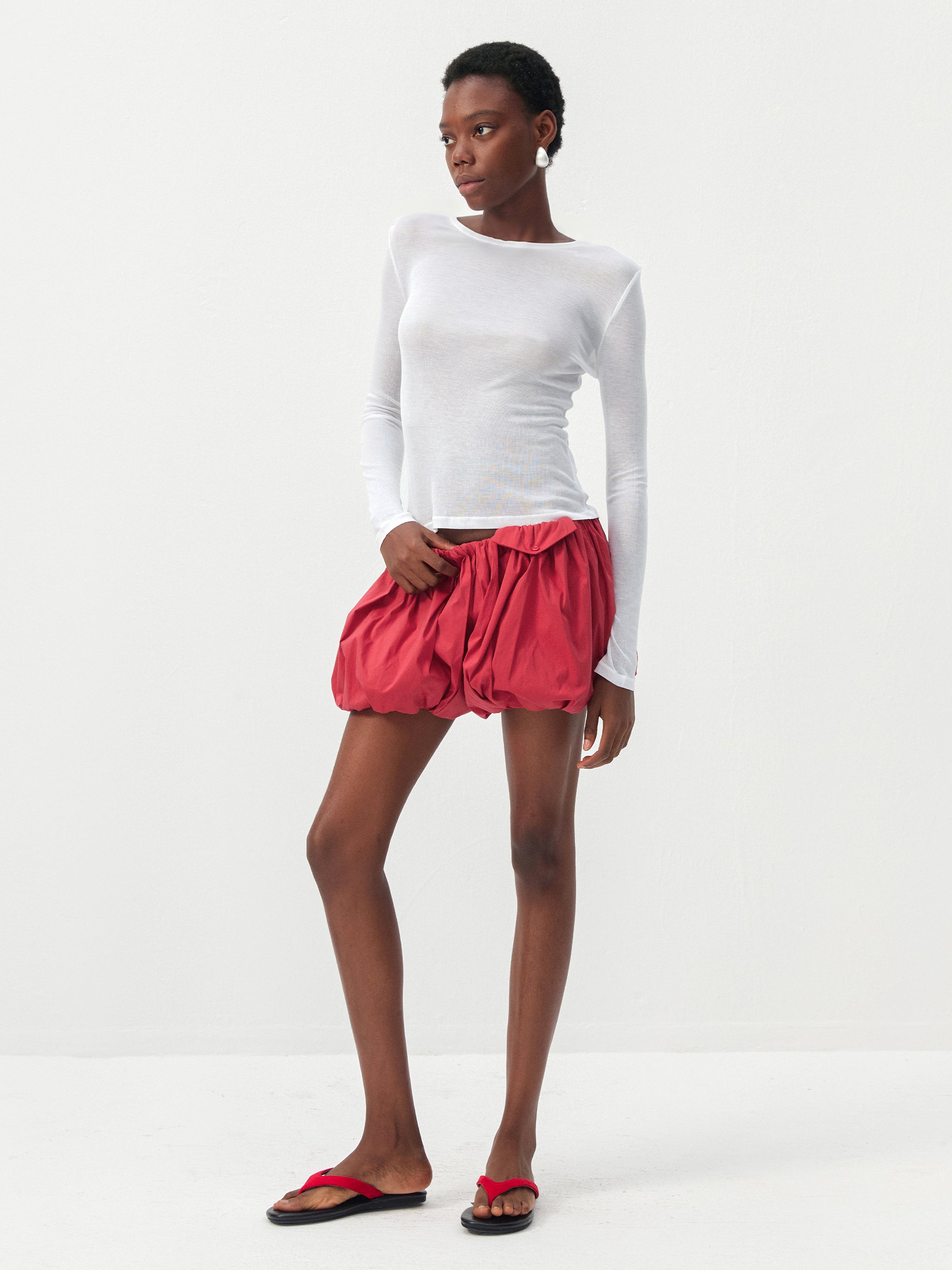 CUBIC Red High-Waisted Balloon Shorts