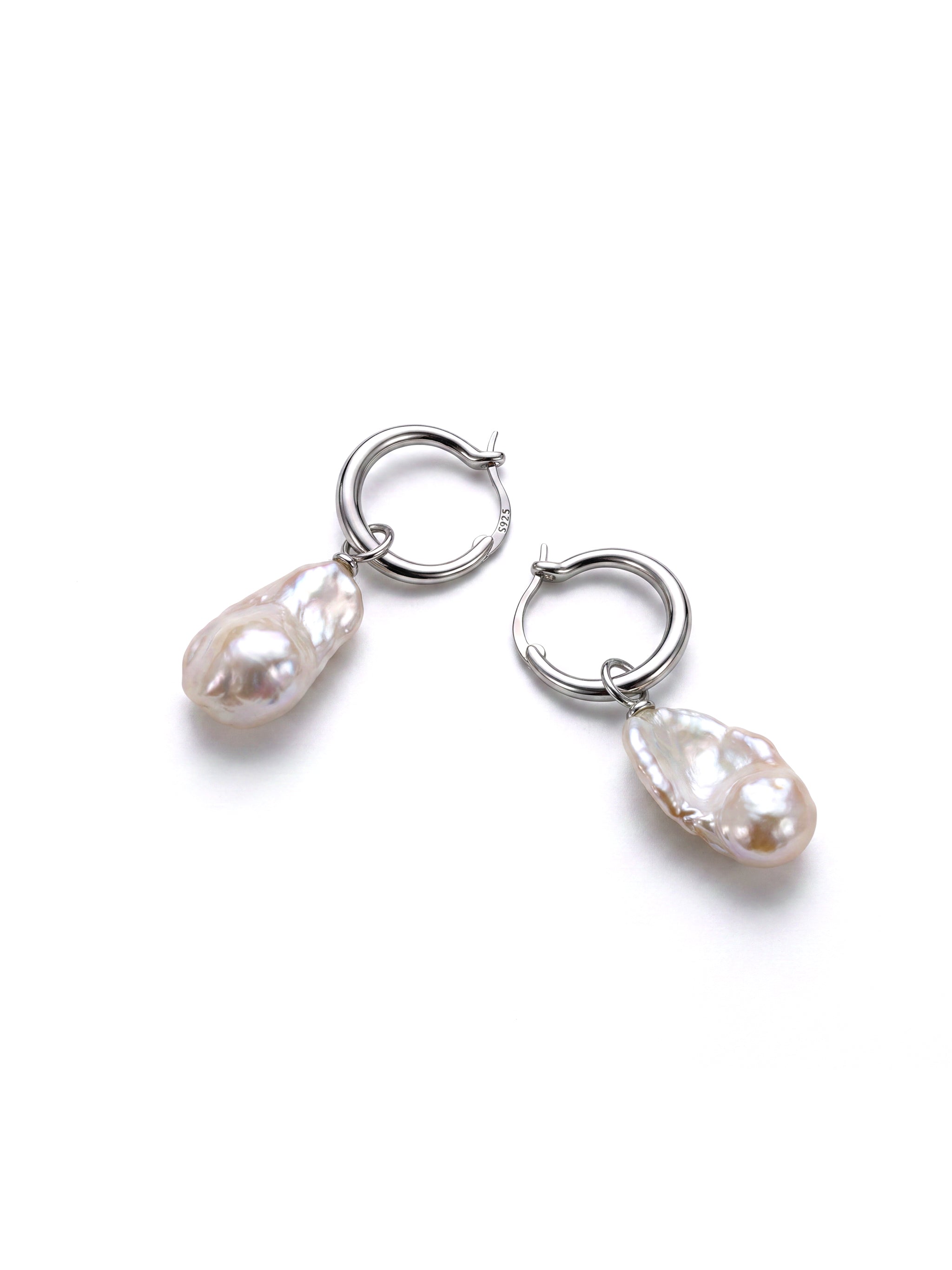 Baroque Pearl Hoop Silver Earrings-1