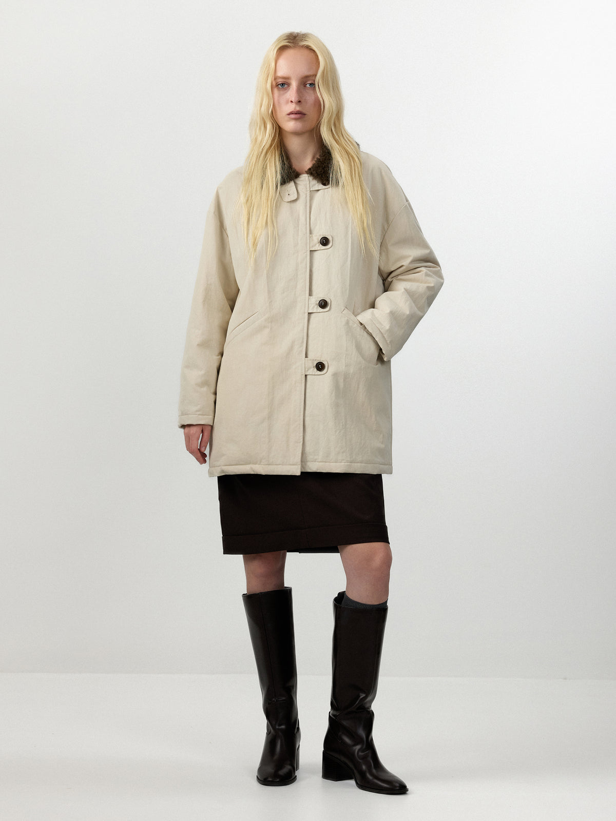 CUBIC Faux‑Fur Collar Oversized Down Coat-1