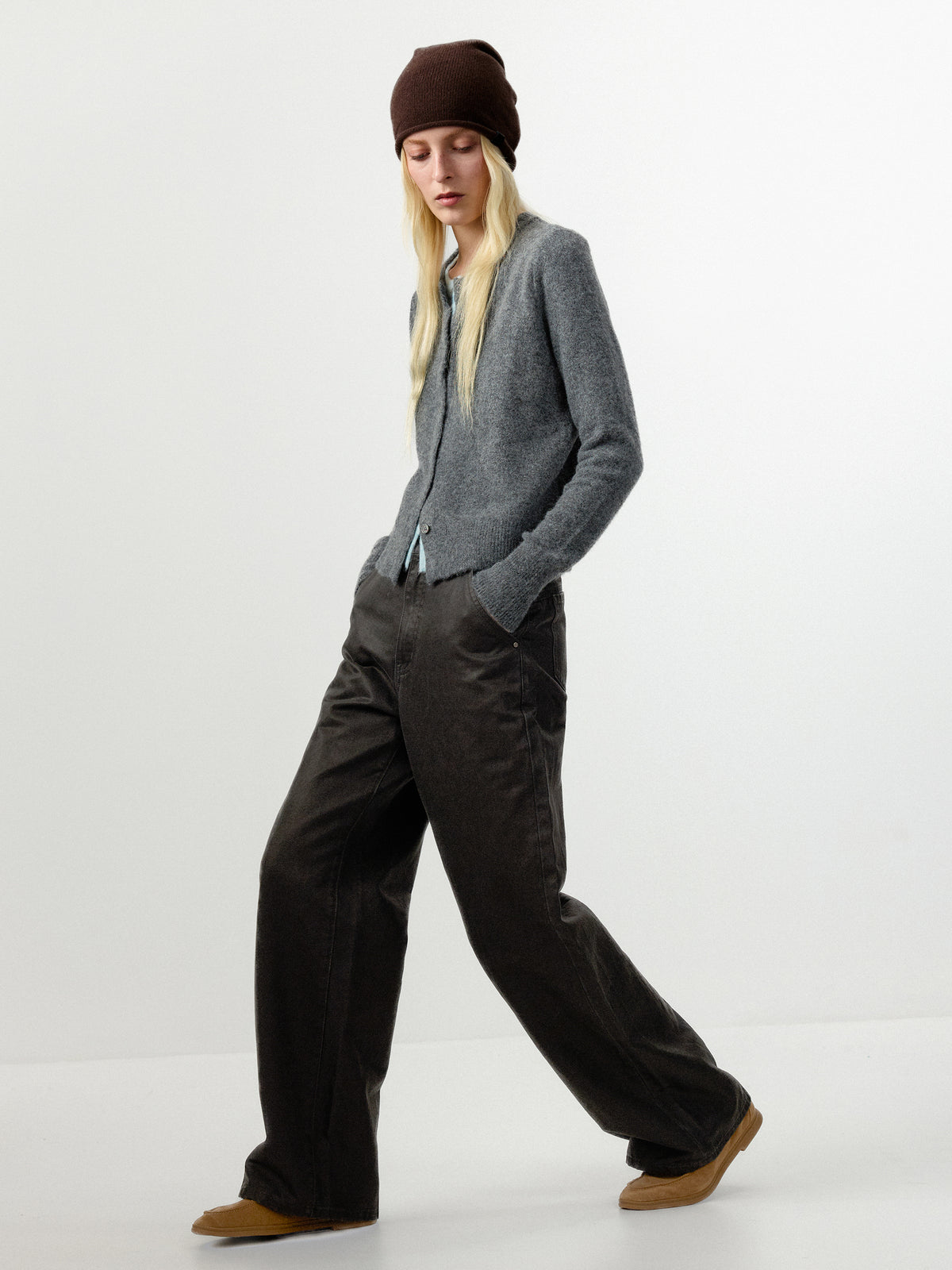 CUBIC Wax‑Coated Relaxed Straight Trousers