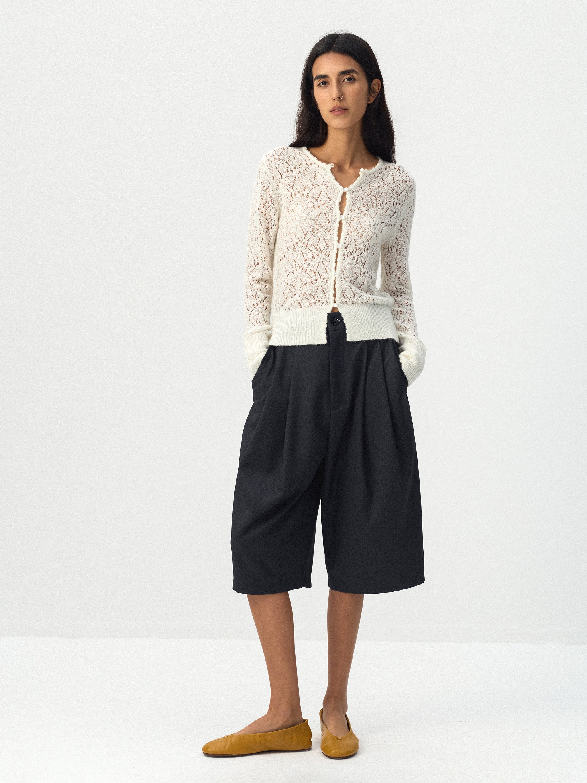 CUBIC Pointelle Button-Up Cardigan