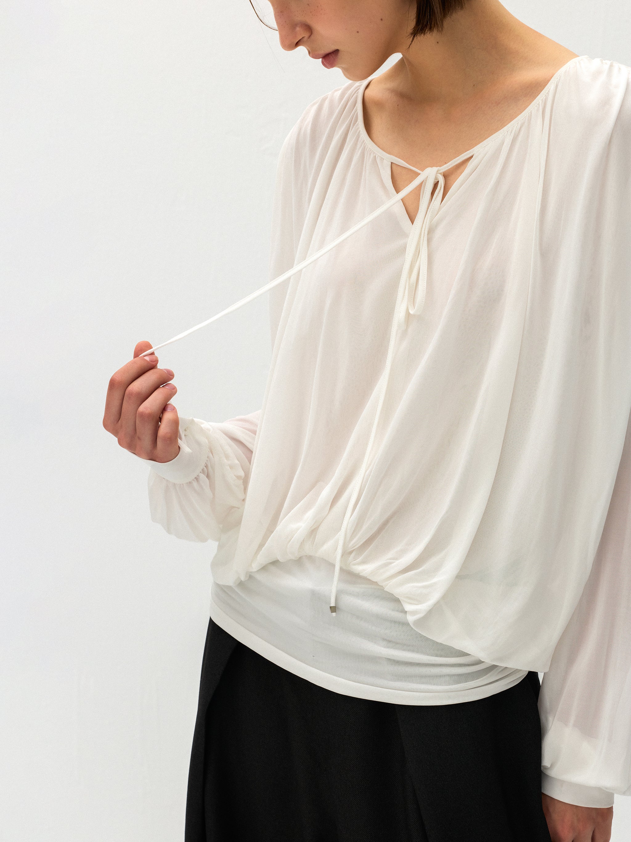 CUBIC Tie Neck Batwing Blouse