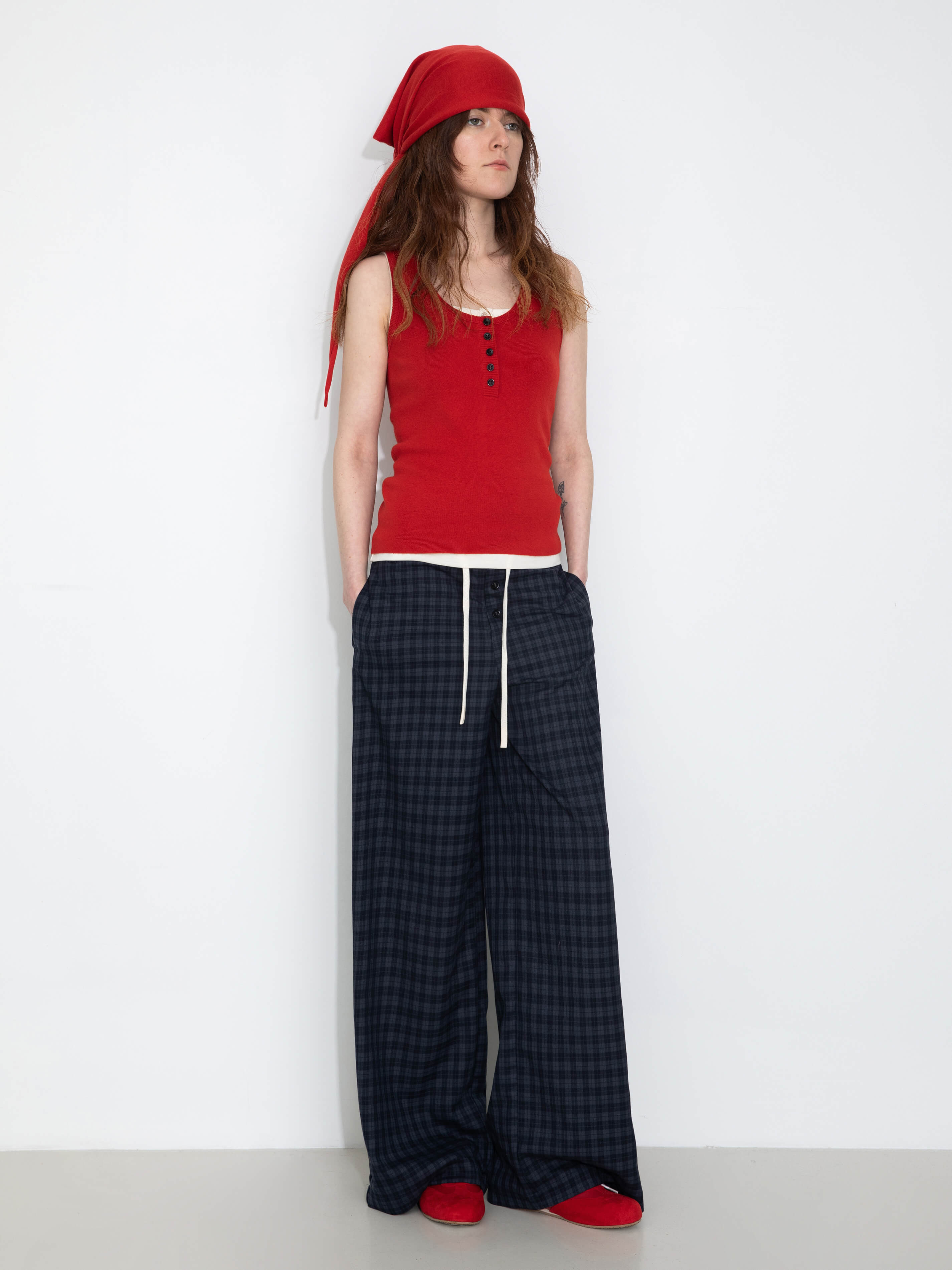 Slim-Fit Knit Henley Vest with Neck Tie