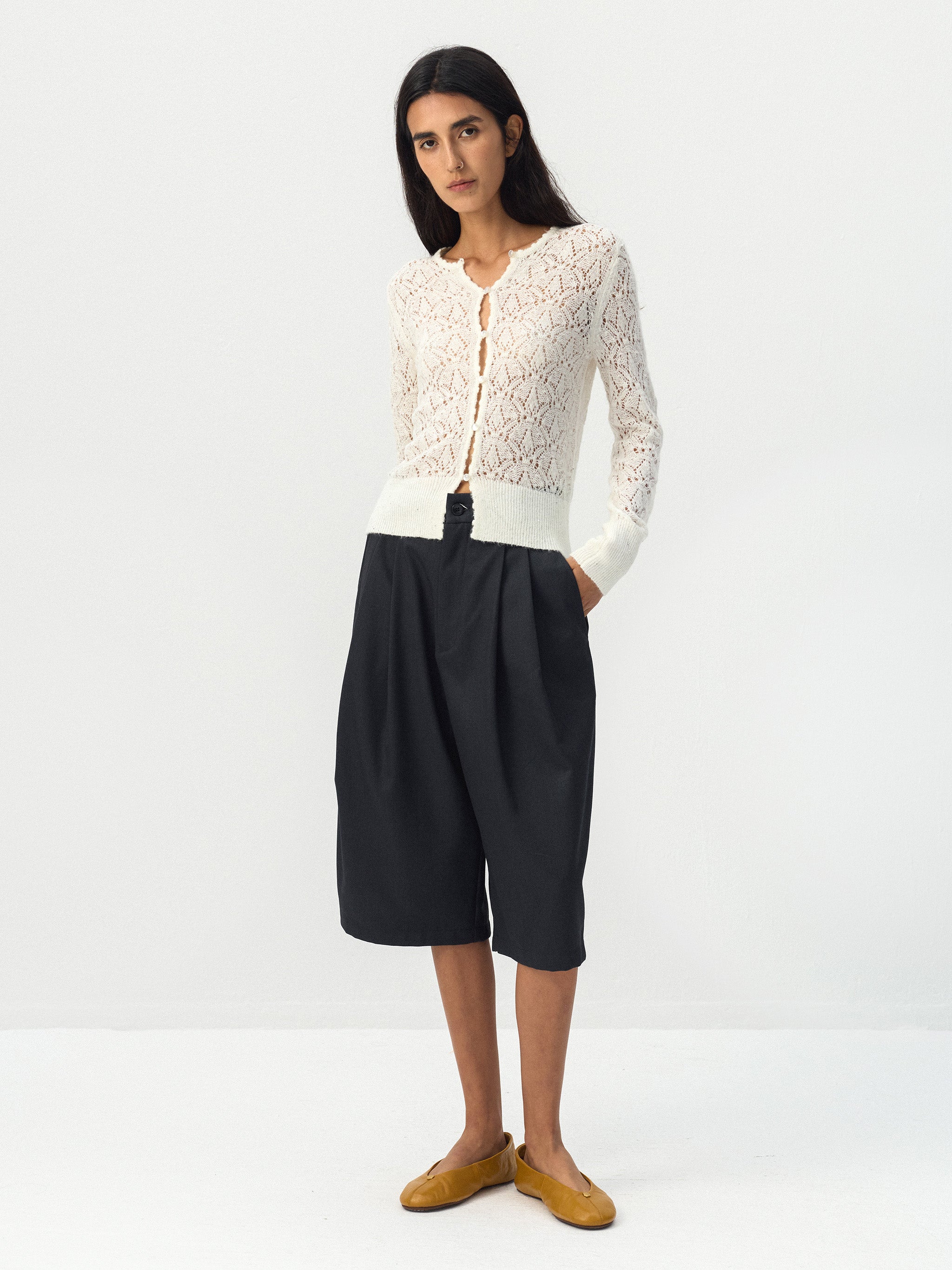 CUBIC Mid-High Waist Pleated Wide Leg Culottes