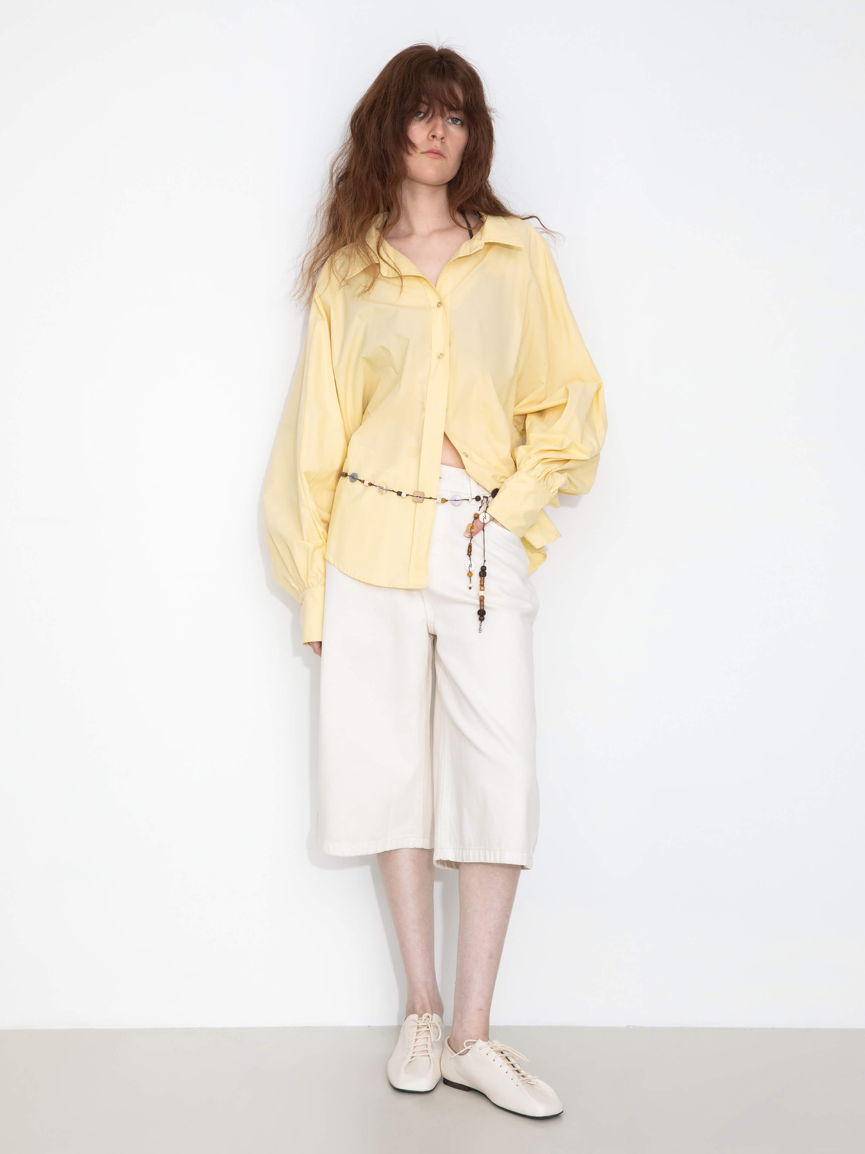 100% Cotton Oversized Balloon Sleeve Backless Tie Shirt-1