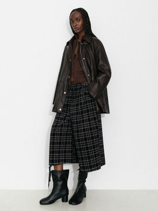 Two-Way Collar Boxy Leather Down Jacket