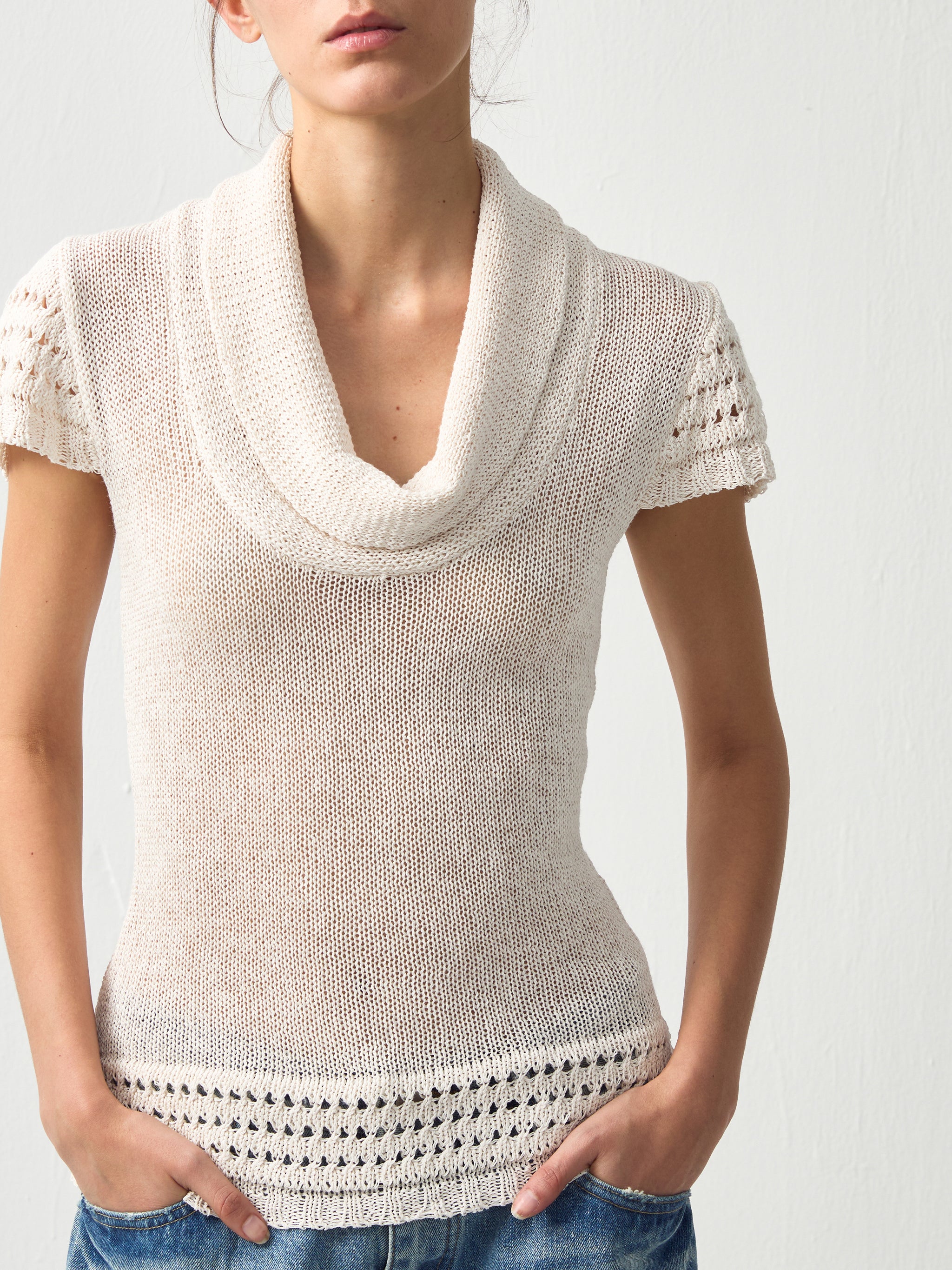 CUBIC Cowl Neck Sheer Knit Top