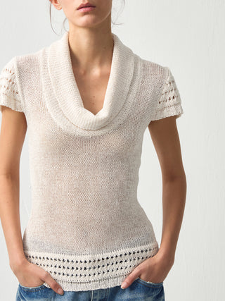 CUBIC Cowl Neck Sheer Knit Top