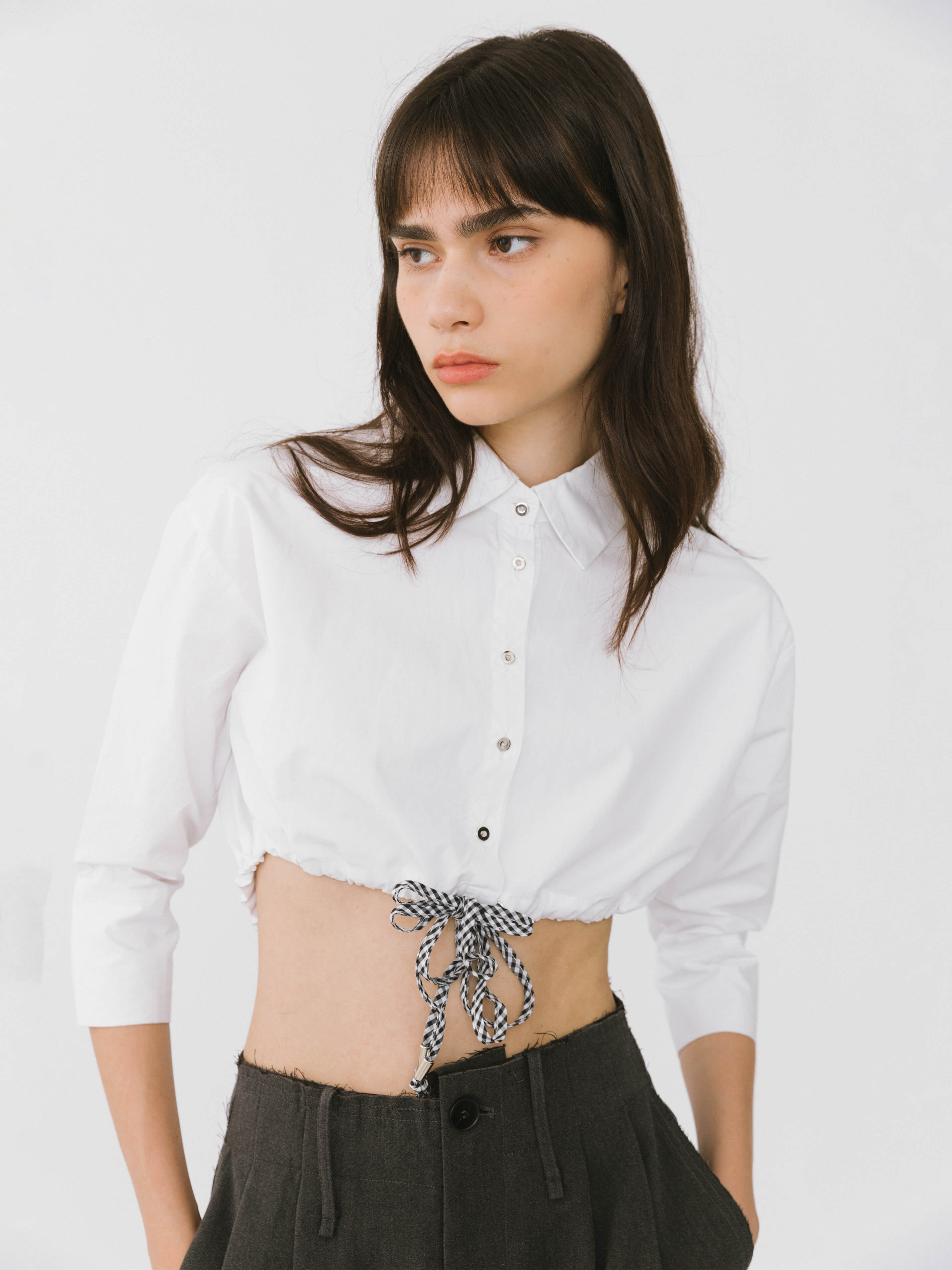Extra Cropped Shirt with Drawstring Waist