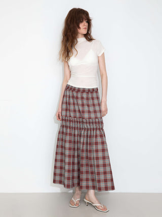 Elastic Drawstring High Waist Checked Skirt