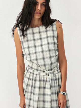 CUBIC Cotton Check Belted Sleeveless Midi Skirt