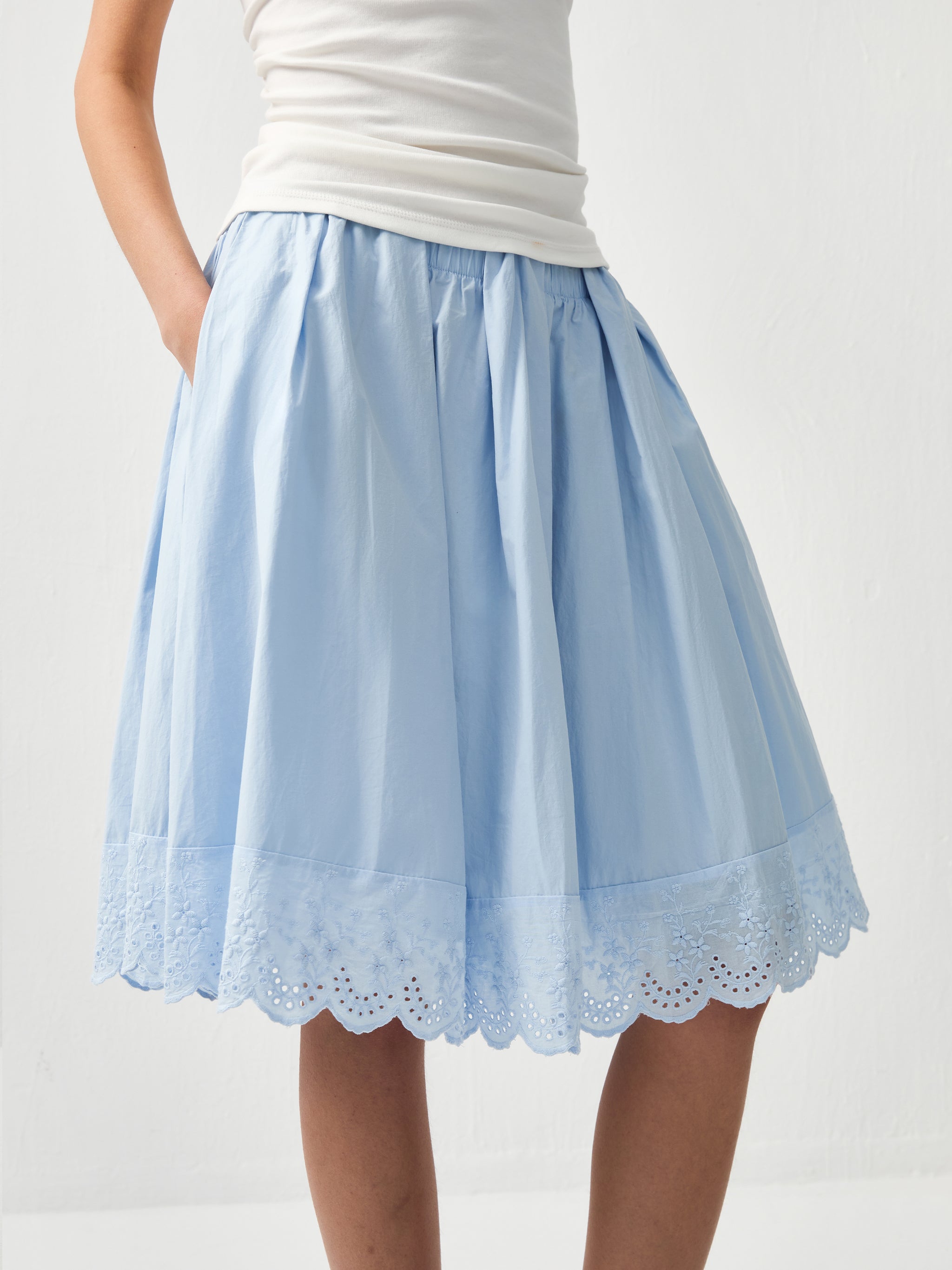 Embroidered A-Line Cotton Midi Skirt