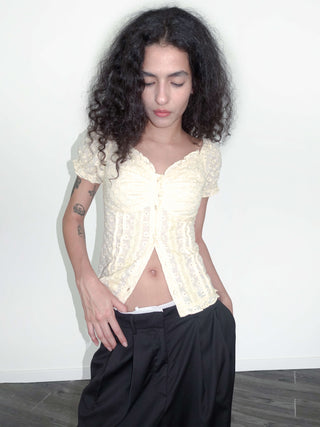 Embroidered Lace Puff Sleeve T-Shirt
