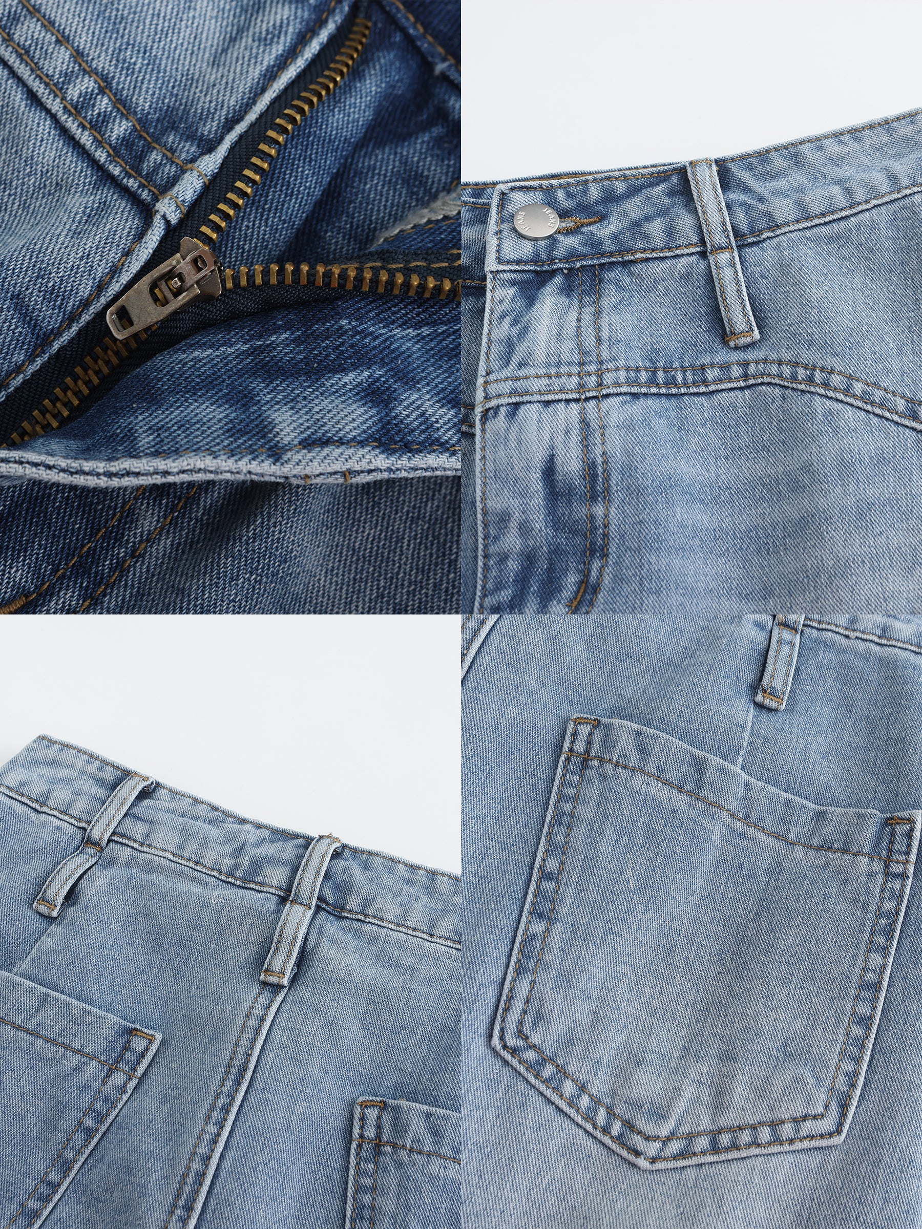Light Blue Panelled Denim Mini Skirt-8