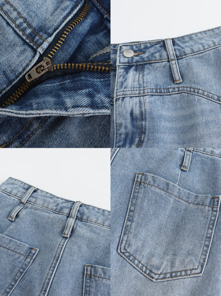 Light Blue Panelled Denim Mini Skirt