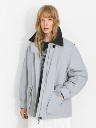 Vintage Corduroy-Panel Cotton-Linen Down Jacket