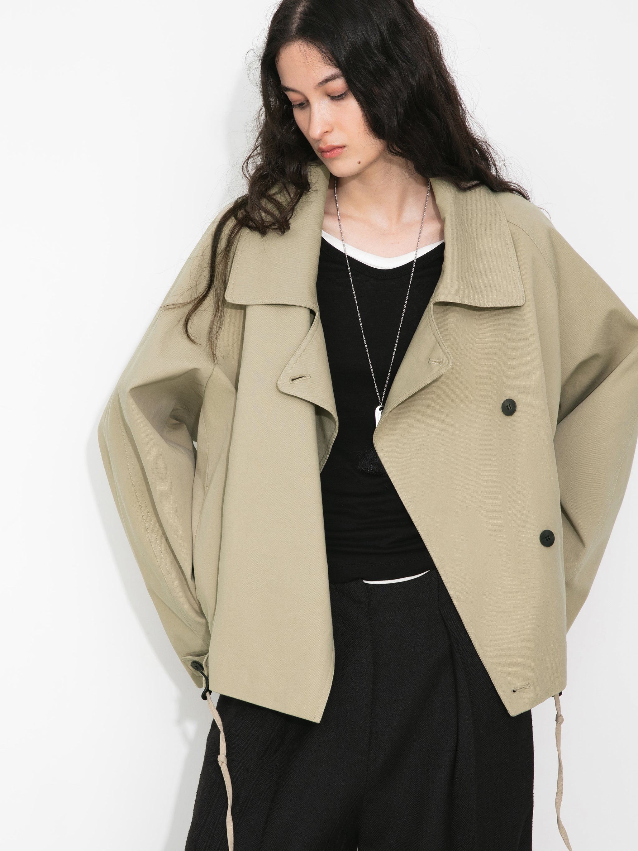 Cropped Drawstring Trench Coat