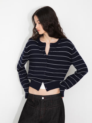 Striped Contrast Long-Sleeve Knit Cardigan