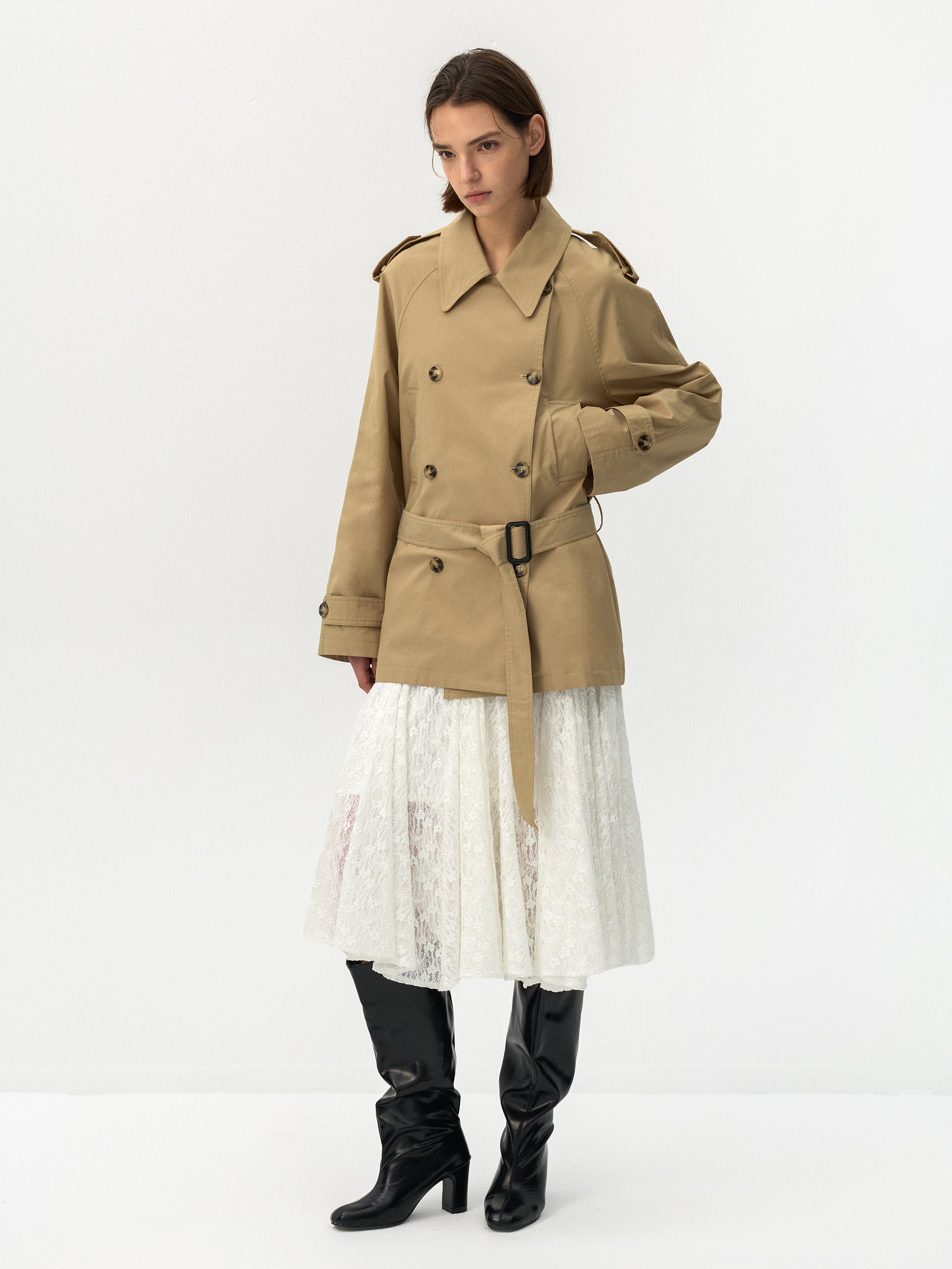 CUBIC Belted Double-Breasted Trench Jacket-1