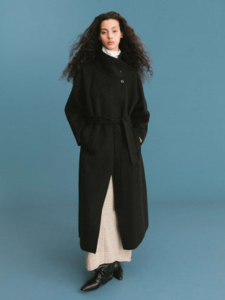 ONE BY CUBIC Double Face Tailored 100% Sheep Wool Coat with Belt