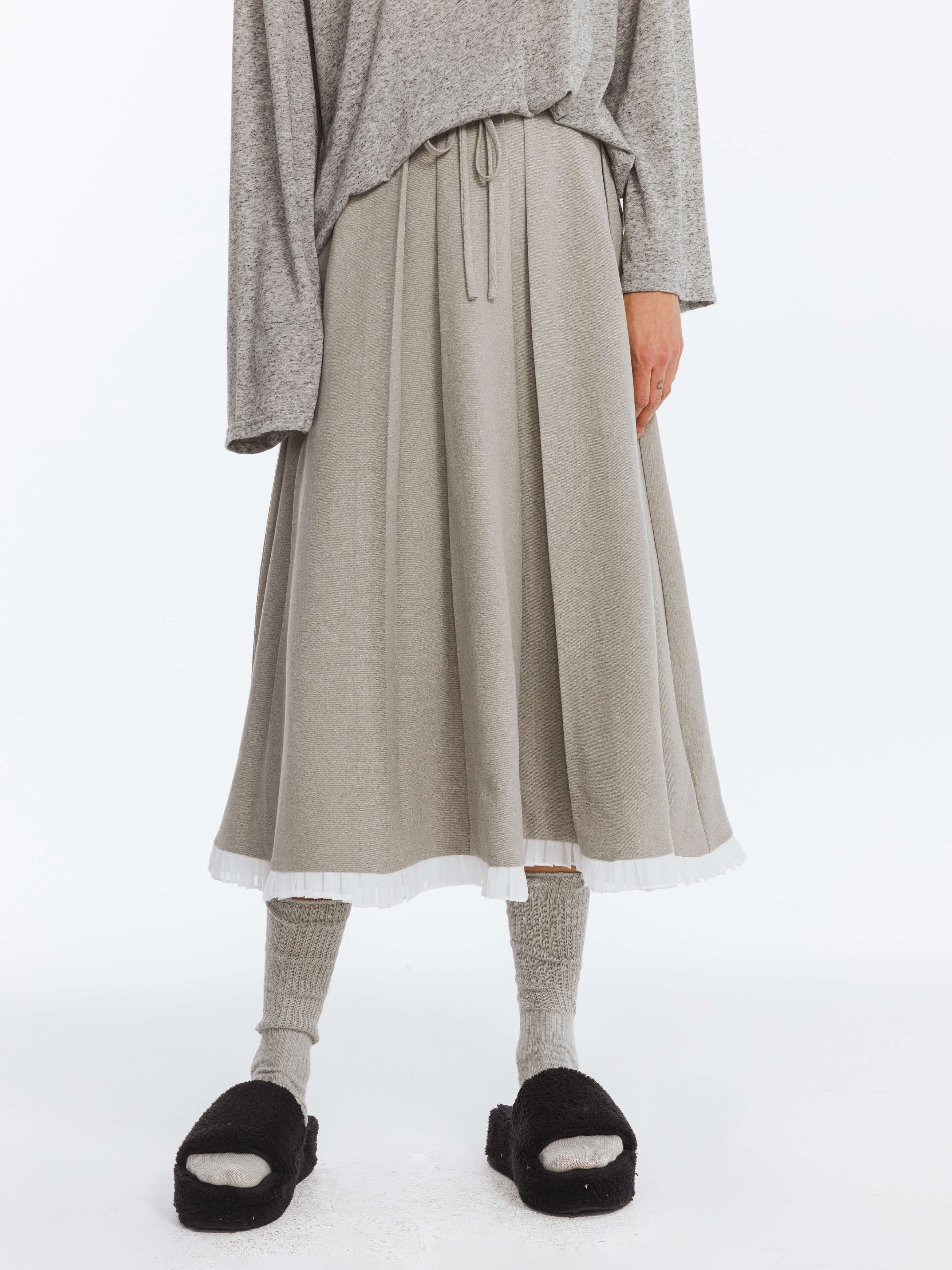 A-line Pleated Skirt with Ruffles Hem-10