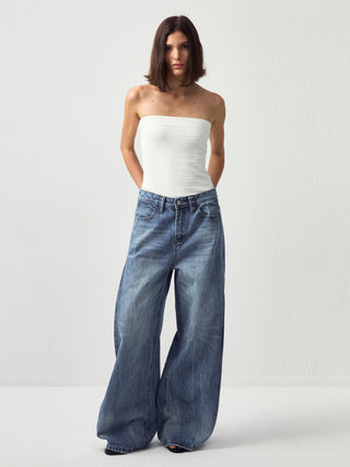 CUBIC Vintage Deconstructed Wide-Leg Jeans