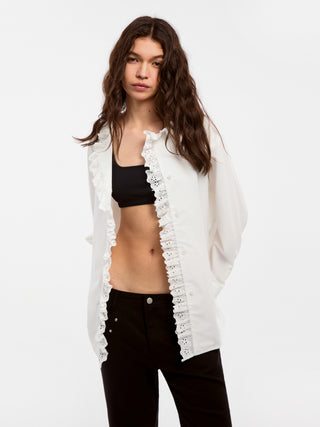 CUBIC Lace-Trimmed Linen Long-Sleeve Shirt