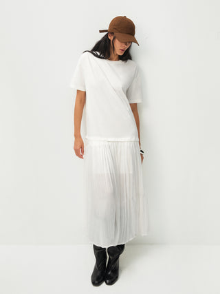 Oversized Round Neck Short Sleeve Pleated Dress