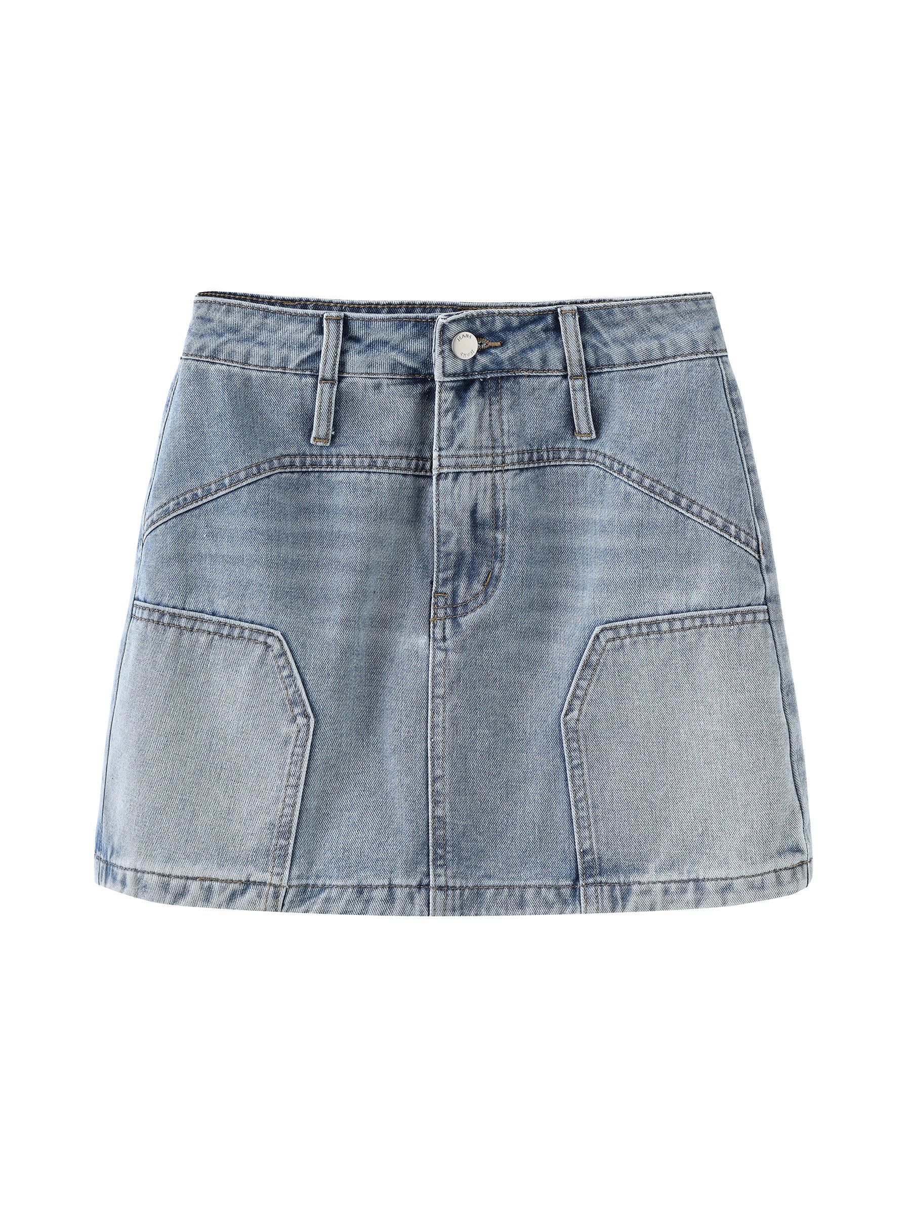Light Blue Panelled Denim Mini Skirt-6