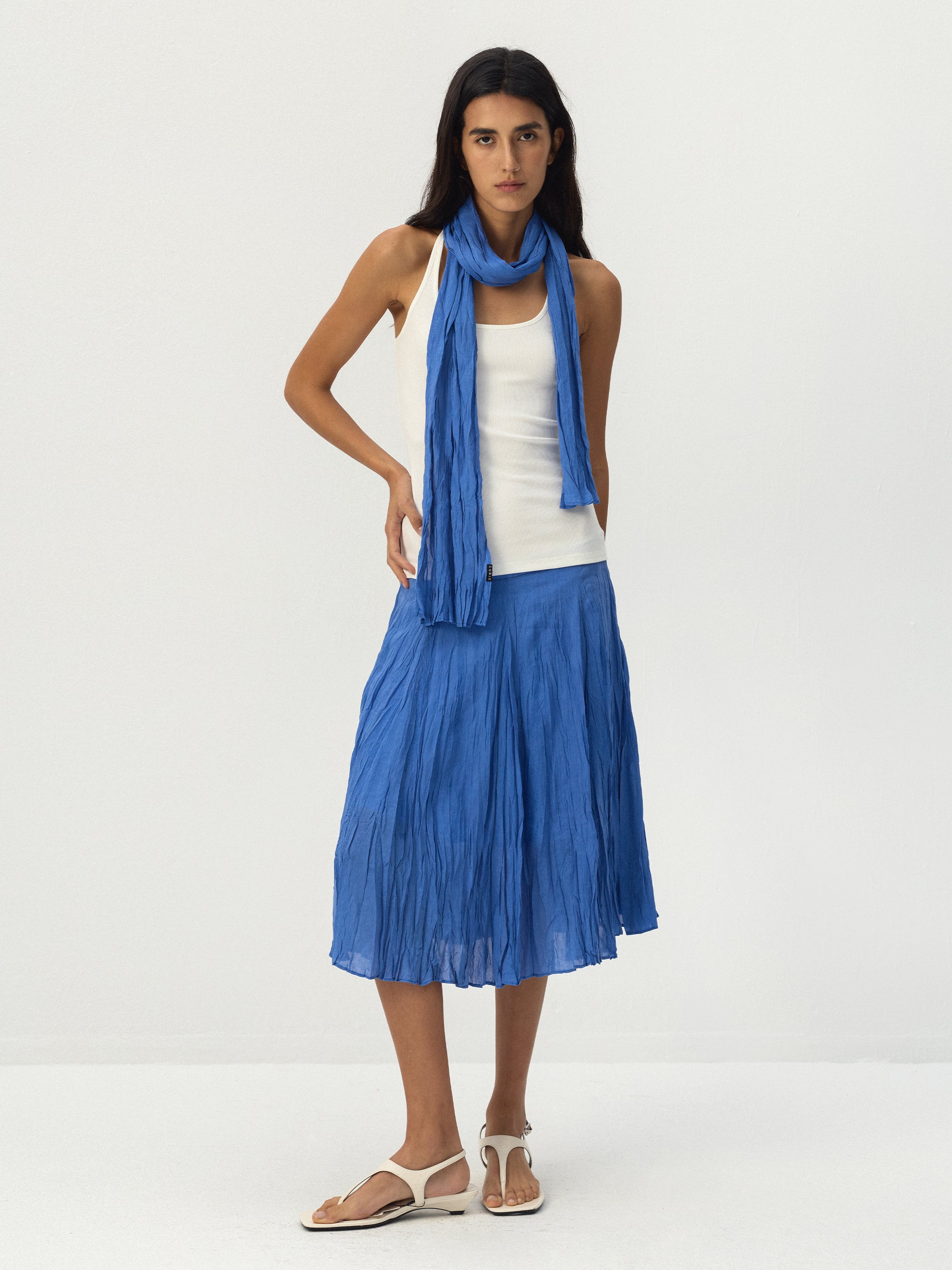 CUBIC Crinkled Pleated Midi Skirt