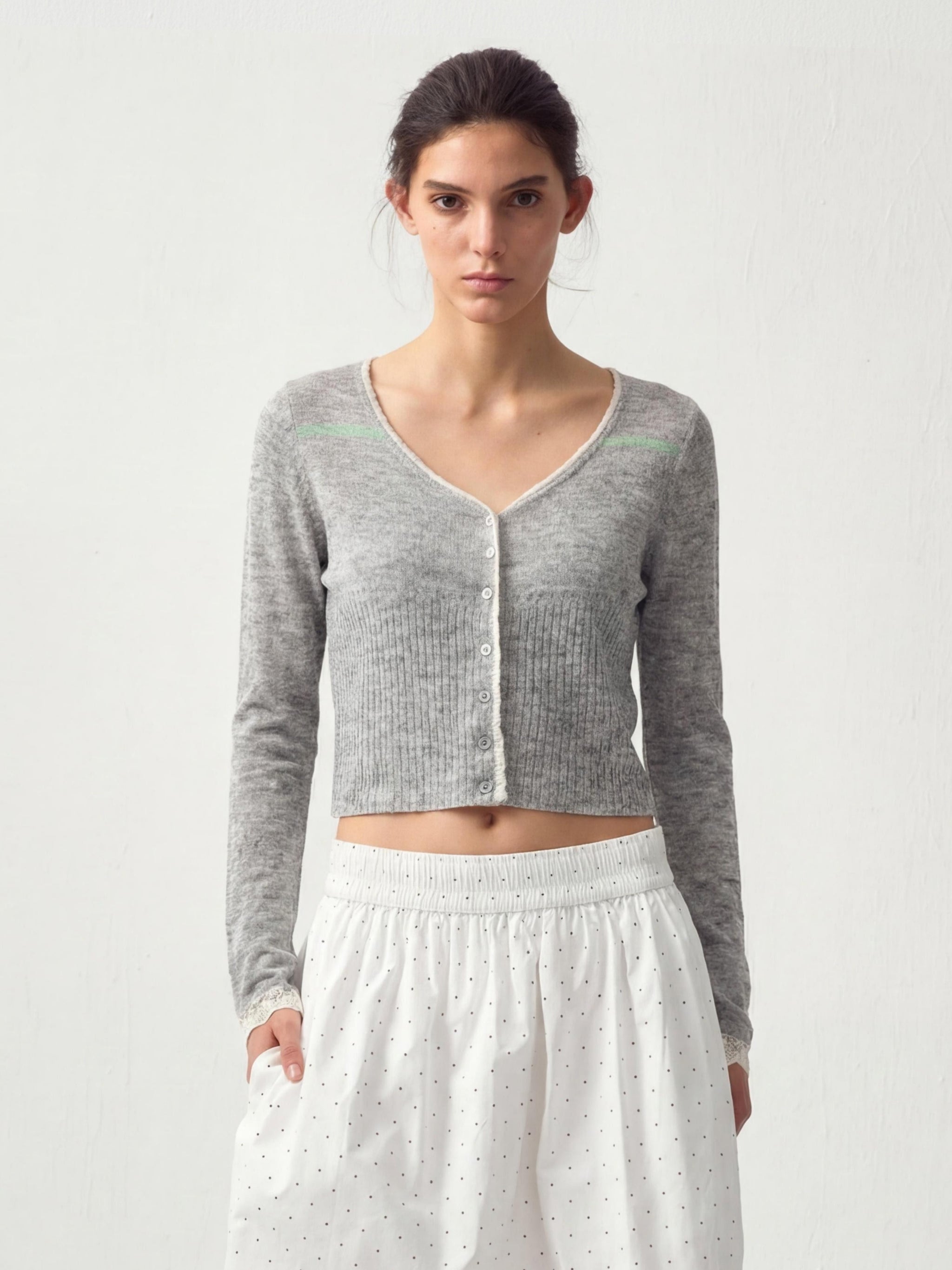 CUBIC Contrast Wool Blend Lace Cardigan