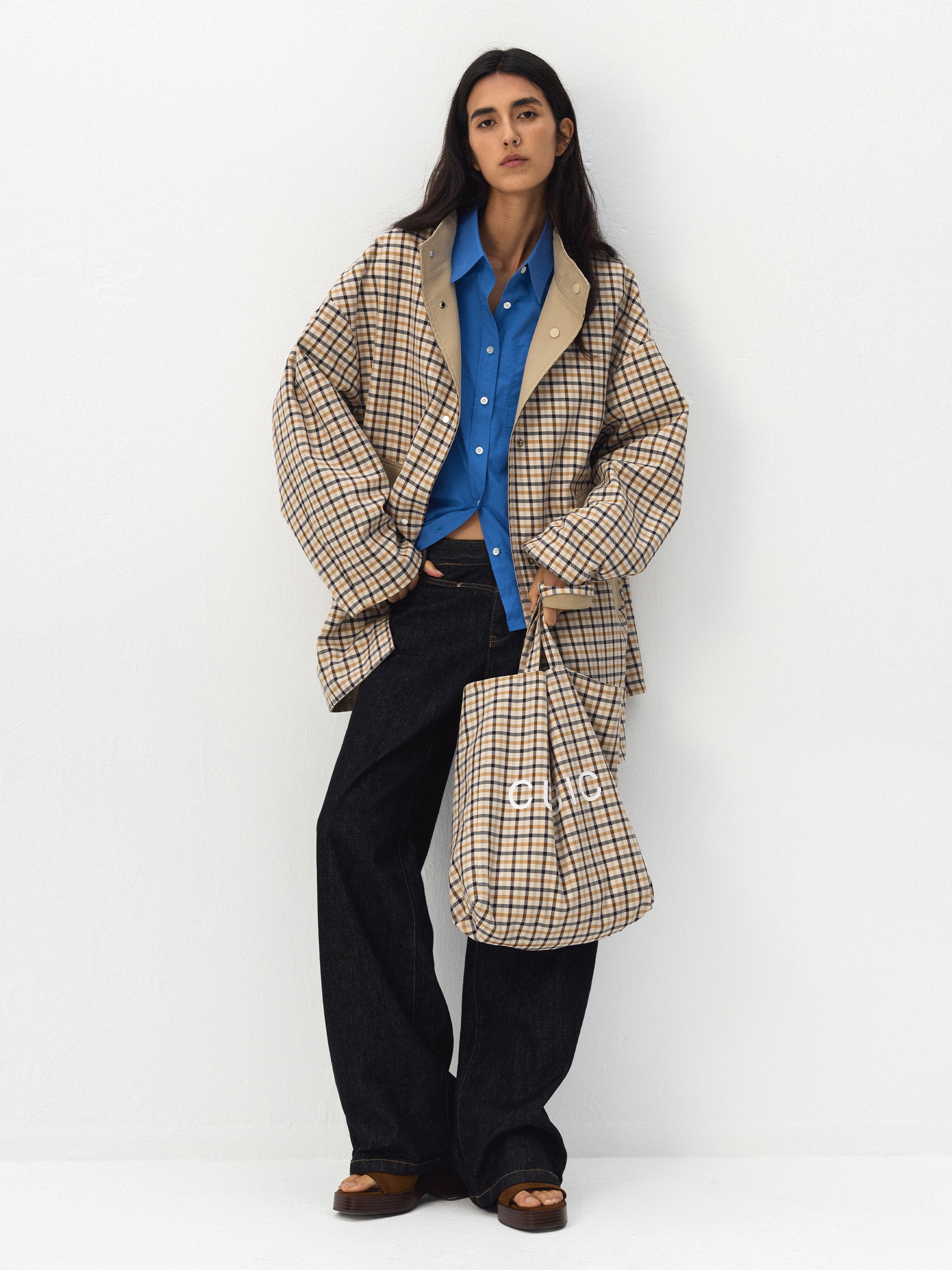CUBIC Checked Logo Tote Bag-1